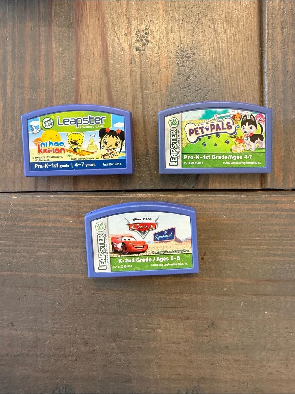 Lot of 3 Leap Frog Leapster Pet Pals, Ni Hao Kai-Lan, Cars Learning Cartridges